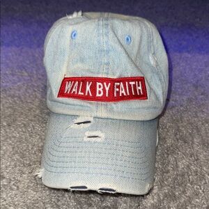 Light Blue Distressed Cap with Red Patch